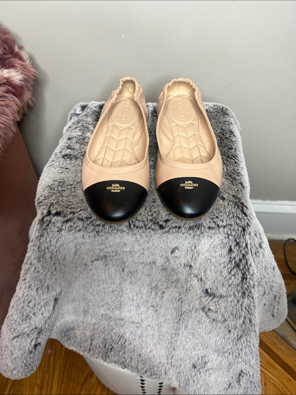 Coach Two-Tone Blush and Black Leather Ballet Flats